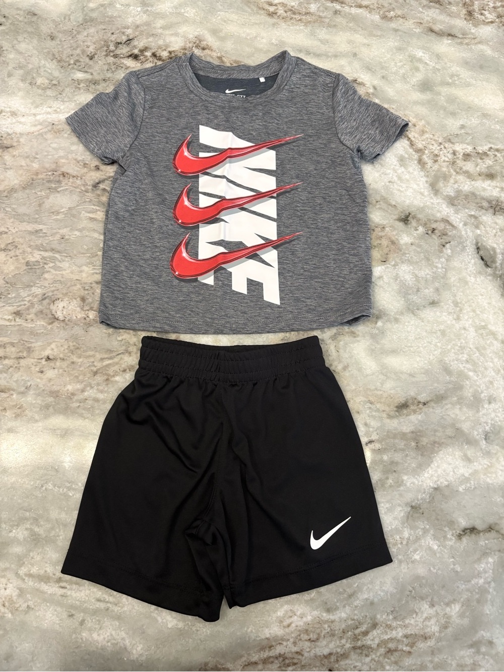 Nike Kids 2T Grey Tee & Black Shorts Set with Red Swoosh Drifit